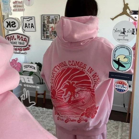 pink palm puff waves hoodie - Picture 3 of 4